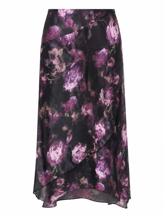 Vince Dresses & Skirts - Vince Floral Satin Maxi Skirt Sz 2 Black Purple Rose Asymmetrical Slip Dark Goth